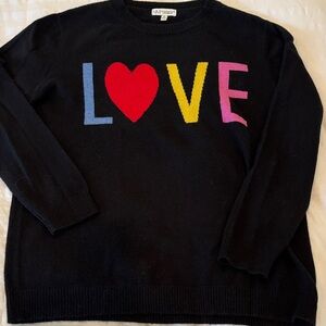 Neiman Marcus black cashmere sweater with colorful LOVE design